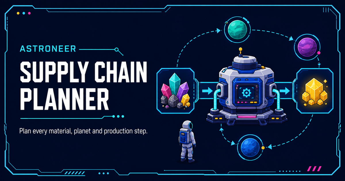Astroneer Supply Chain Planner: raw crystals enter a processing machine and emerge as a refined resource.